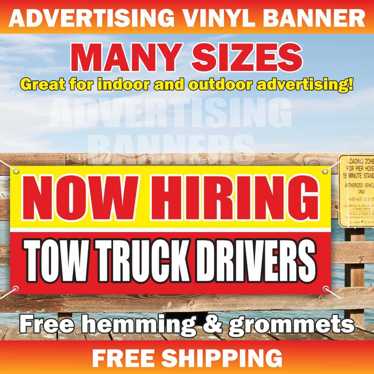 NOW HIRING TOW TRUCK DRIVERS Advertising Banner Vinyl Mesh Sign 