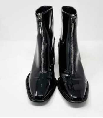 Open Edit Patent Leather Zip Up Boots Black Size