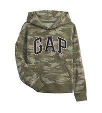 GAP Kids Camo Logo Pullover Hoodie Cotton Fleece Green 314978-00-1