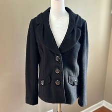 Classiques Entier 100 Merino Wool Black Pea Coat Jacket Size L