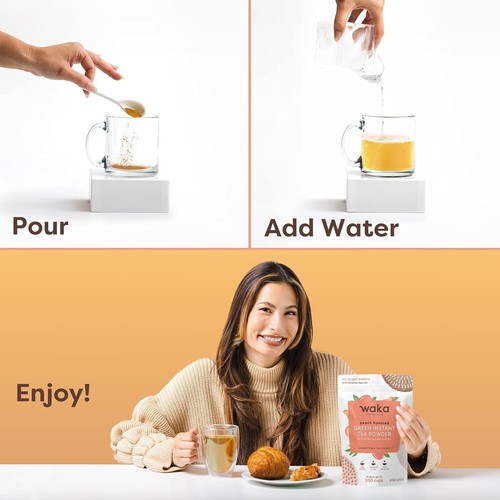 Waka Instant Green Tea, Peach Flavor - 100% Leaves, Perfect Hot & Iced, 4.5oz - Picture 6 of 8