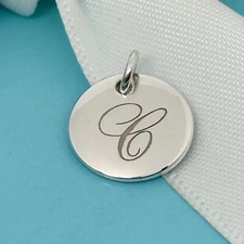 Tiffany Silver Letter C Alphabet Initial Round Circle Notes Charm Pendant