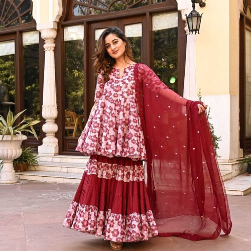 Conjunto de 3 piezas de Kurta de algodón étnico indio Bollywood para mujeres niñas con pantalón y dupatta - Imagen 7 de 7