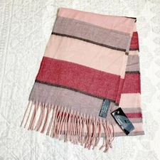 NWT Cejon Pink Striped Print Fringe Scarf Acrylic Women's Winter Cold Weather