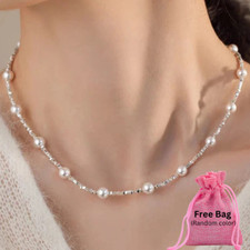 Necklace White Pearl Sliver Copper clavicle chain Women jewellery Gift