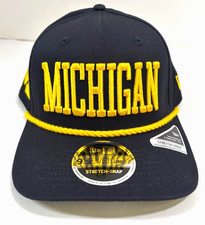 Michigan Wolverines NCAA NE Wordmark Cotton Stretch-Snap Snapback Hat~Navy/Gold