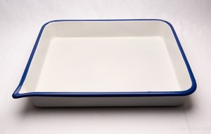 Lot of 2 Vintage Porcelain Cesco Photo Darkroom Film Developing Trays Blue Rim