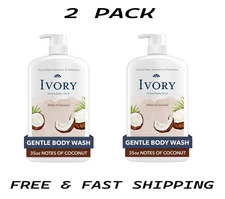 (2 PACK) Ivory Mild and Gentle Body Wash,Coconut Scent, All Skin Types, 35 fl oz