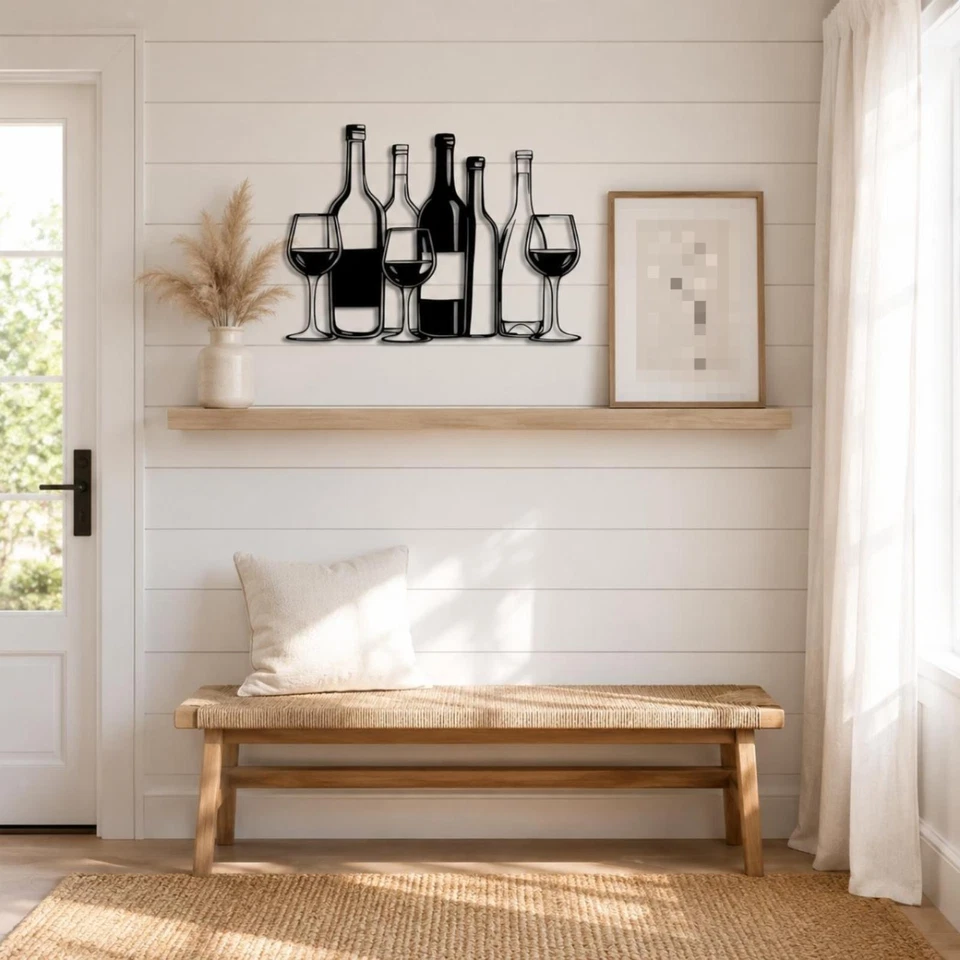Décor Mural Vin Métal Style Minimaliste Silhouette Découpée Vinicole Cadeau - Photo 3/4