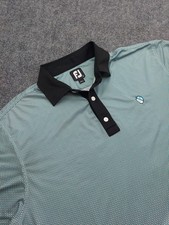 FJ Foot Joy Golf Polo Mens Large Aqua Blue Patterned Short Sleeve Performance