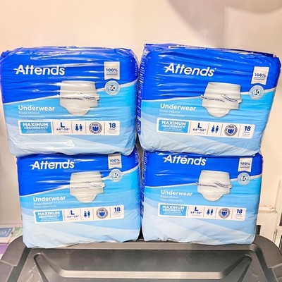 Attends Adult Absorbent Underwear Size Large Lot of 4, 18 Pack