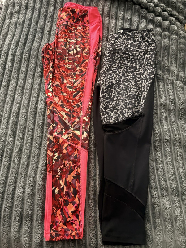 Avia 2-Pack Girls M (8-10) Athletic Leggings Pink/Black Geometric Stretch