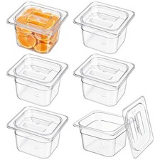6 Pack 1/6 Size Plastic Clear Food Pans with Lids for Kitchen Restaurant Food...