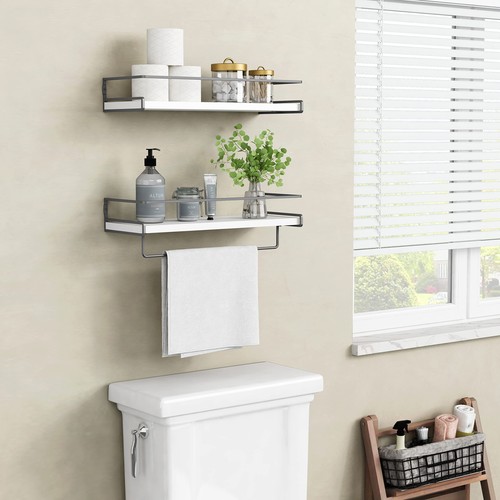 White Floating Shelves for Bathroom Organizer Over Toilet, Bathroom Shelves W... - Picture 2 of 7