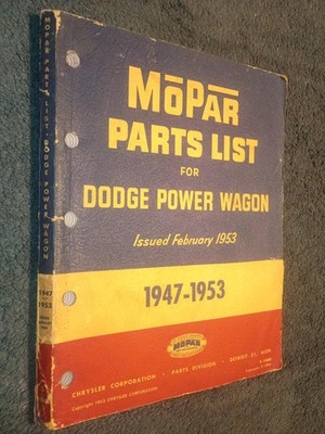 1947-1953 DODGE POWER WAGON PARTS BOOK / ORIGINAL PARTS CATALOG 48 49 50 51 52+