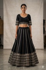 Sanskriti New Black Soft Art Silk Skirt Choli Set Gota Lace Embroidered Sequins
