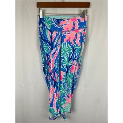 Lilly Pulitzer Luxletic Gemma Weekender Cropped Leggings Blue Floral 28832 XS