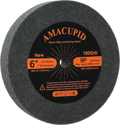 Amacupid 6" Nylon Fiber Deburring Wheel 180 Grit for Bench Polishing Machine