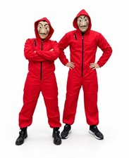 Money Heist La Casa de Papel Costume Red Hooded Jumpsuit  Dali Mask M L XL