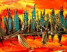 CITYSCAPE  POP ART  PAINTING Impasto  Abstract   CANVAS ORIGINAL FO447T