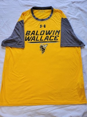 Under Armour HeatGear Baldwin Wallace Yellow Gray 3/4 Sleeve Shirt Men's XL