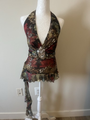 Jaded London Cindy Plunge Mini Dress / Halter Top NWT - Cheetah Print - US O
