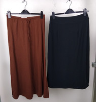 M&S Womens 2pcs Midi Skirts Size UK 10 Brown Linen Blend Black Leg Slit NEW