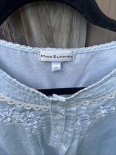 MISS ELAINE Long Sleeve Light Blue Size XL Long Nightgown, Lace Embroidery