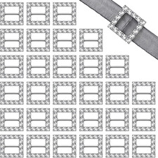 30 Pcs 16Mm Square Rhinestone Buckles Christmas Ribbon,Silver