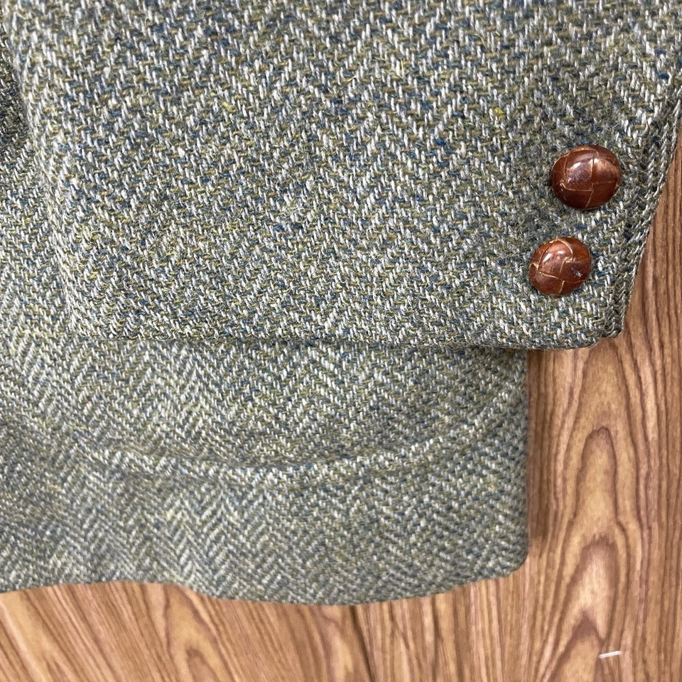Abrigo Deportivo Van Boven Vintage Años 60 Hecho en EE. UU. Para Hombres 46L Verde Tweed Cuero Botones Foto 3 de 4