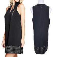 Guess Deetra Halter Aline Dress Keyhole Dress Black Lined Sexy LARGE Preppy LBD