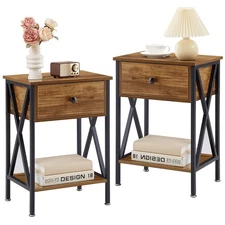 Nightstands Set of 2, Modern Bedside End Tables, Night Stands with Drawer and...
