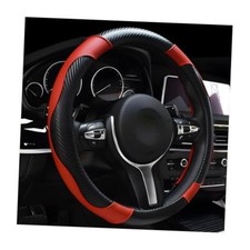 Car Steering Wheel Cover, 15 Inch Carbon Fiber Leather Stitching Black Red
