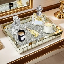 Silver Mirror Perfume Vanity Tray Crushed Diamond Filled Crystal Decorative Tray