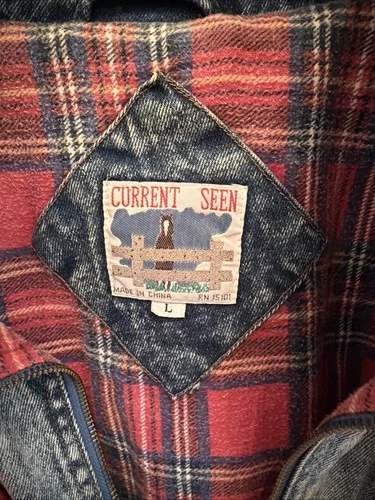 Rare Vintage “Current Seen” Acid Washed Denim Jacket 70s/80s Plaid Lining image 3