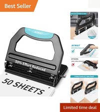 Heavy Duty 3 Hole Punch, 50-Sheet Capacity, Adjustable Easy to Use