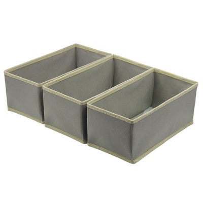 Bructhun Sock Drawer Organizer 3 Pack - Foldable Fabric Storage Light Gray