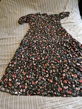 GDG Actuel Maxi Dress Black Floral Short Sleeved Tiered Summer Ladies Size Small