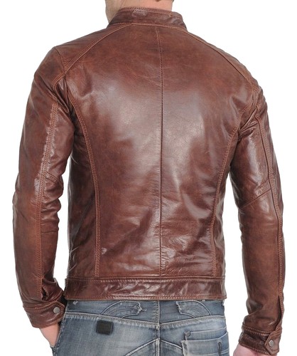Men's Three Stitching Leather Jackets Genuine Lambskin Motorcycle Men Black M L - Picture 48 of 51