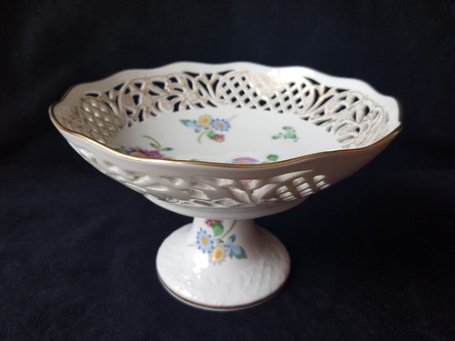 Schumann Durchbruch Porzellan Dresdner Blumen oval Schale 30cm+Schale auf Fuß - Bild 7 von 12
