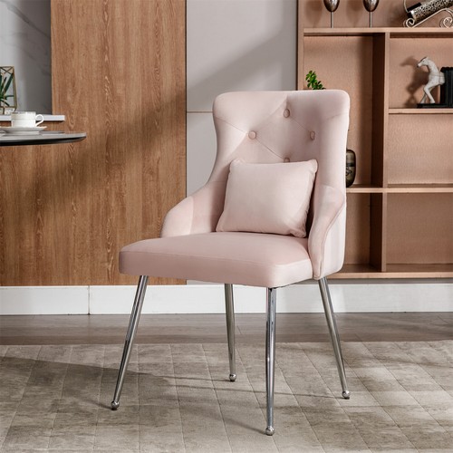 Velvet Dining Chair Padded Dining Room Kitchen Chair Home Restaurant Pink - Picture 2 of 14