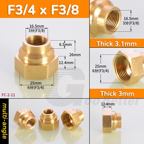 Adaptador reductor de latón conector BSP hembra a hembra conector 1/8 1/8 1/2 3/4 1 pulgada - Imagen 17 de 21