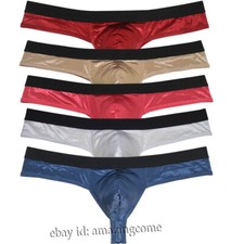 Men's Bikini Thong Underwear Shiny Bulge Pouch T-back Shiny Shorts String Trunks