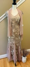 Alex Evenings Women's dress Long V Neck Fit and Flare Rose glod Sz 8P NWT