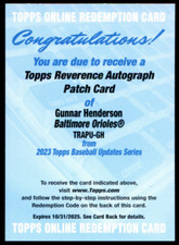 2023 Topps Update Gunnar Henderson Reverance Rookie Patch Auto RPA SSP /10