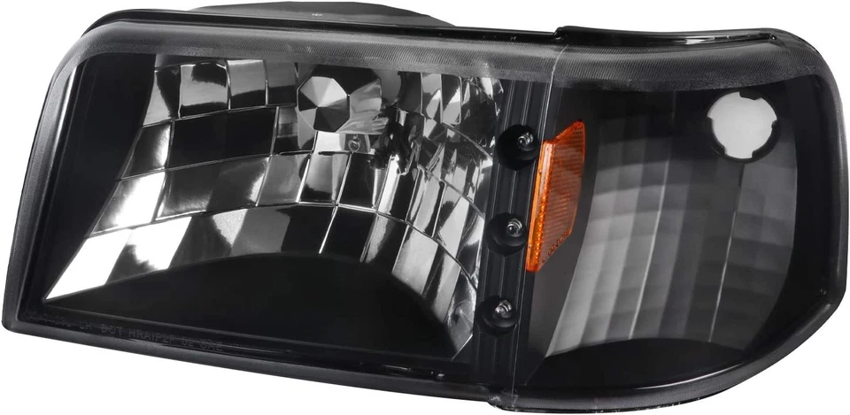 Fits 93-97 Ford Ranger Black LED Strip 1PC Style Headlights+Corner Signal Lamps - Image 2 of 4