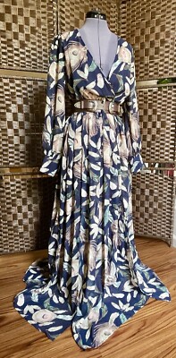 Fashion Nova Peacock feather maxi dress sheer kaftan long sleeve L Large |  eBay