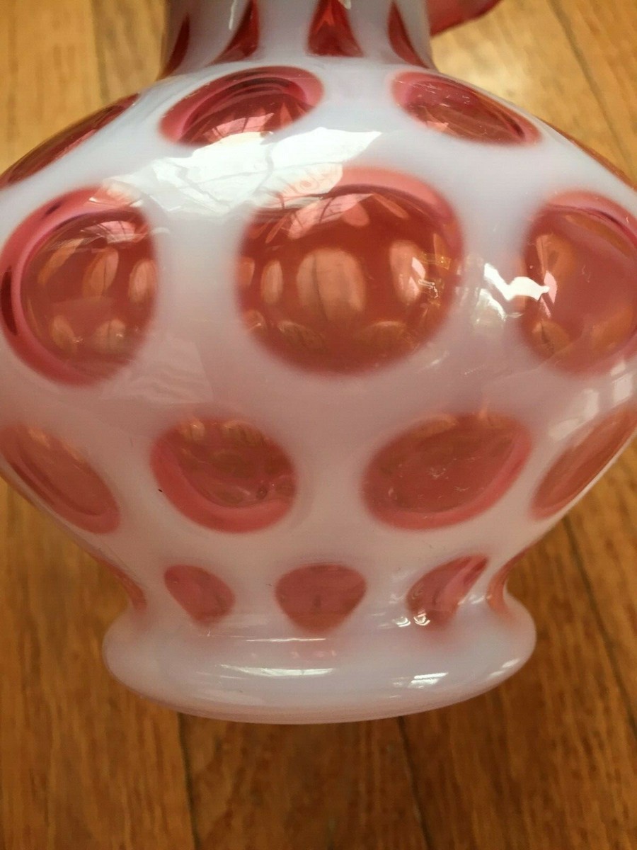 Fenton Coin Dot Cranberry Pink Cased Glass Double Ruffled Vase 7