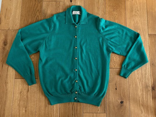 RETRO HODGSON OF SCOTLAND RICH TEAL GREEN PURE MERINO COLLARED CARDIGAN UK12-14 - Bild 13 von 15