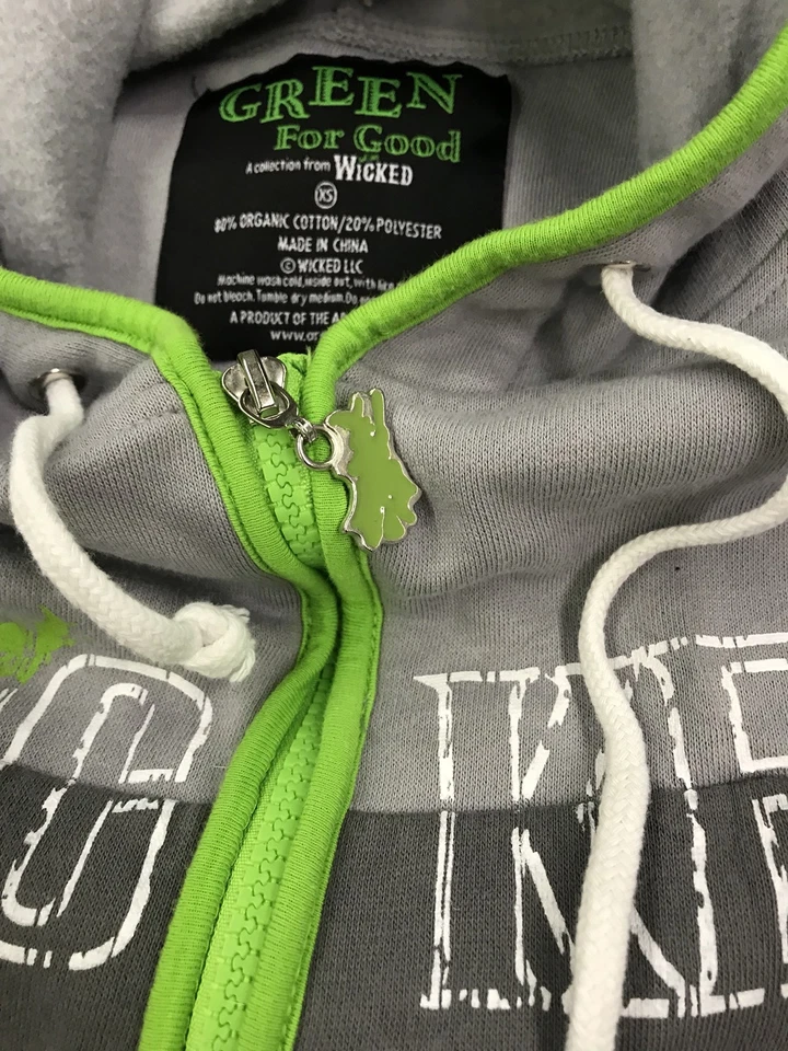 Broadway Musical Wicked Sudadera con Capucha Gris Ceniza XS Cremallera Completa Verde Para Siempre Foto 4 de 4